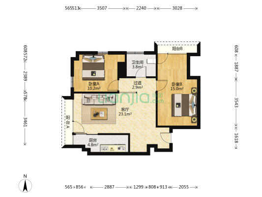书香名邸 2室1厅1卫 90平方