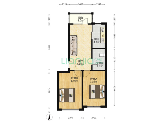 天伦花园 2室1厅1卫 64平方