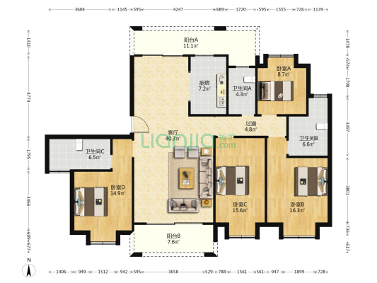 长房星昇公馆 4室1厅3卫 184平方