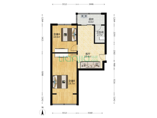 文华路20号 2室1厅1卫 61平方