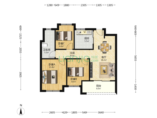 大华锦绣前城 3室1厅1卫 89平方