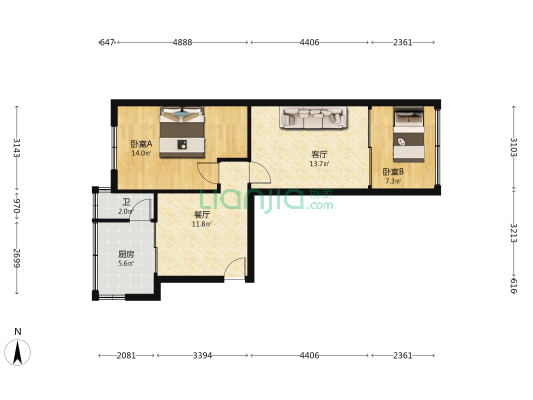 延安东路57号 2室2厅1卫 80平方
