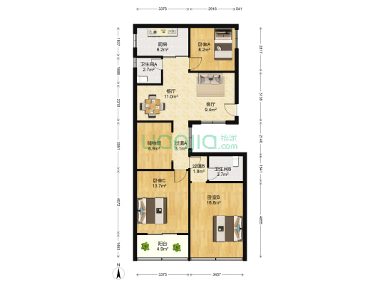 鸿新路 3室2厅2卫 108平方