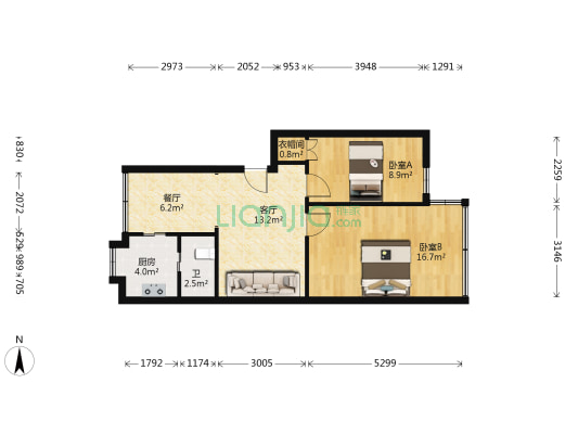 建安路一号 2室2厅1卫 60平方