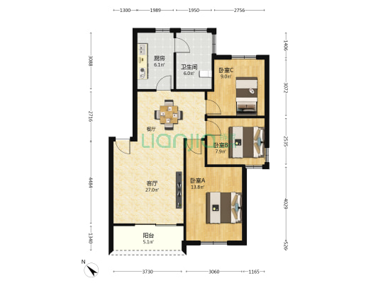 义福新村 3室1厅1卫 92平方