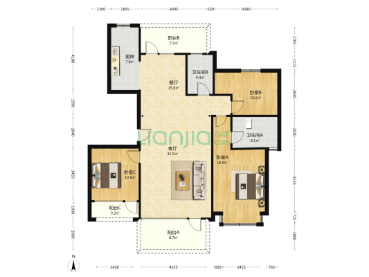 出售 凤麟府南北通透洋房三居双卫  采光好-户型图