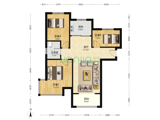 此房南北通.采光好.密码开门看房.-户型图