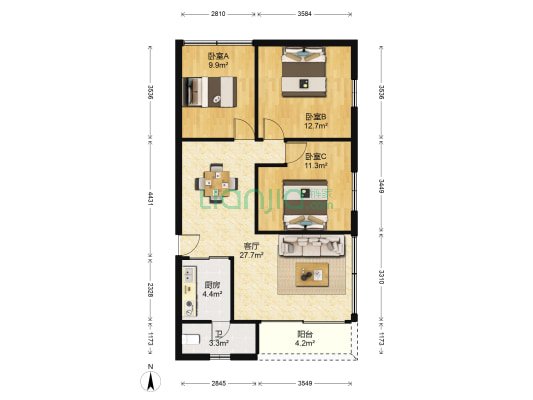 凤桂园 3室1厅1卫 79平方