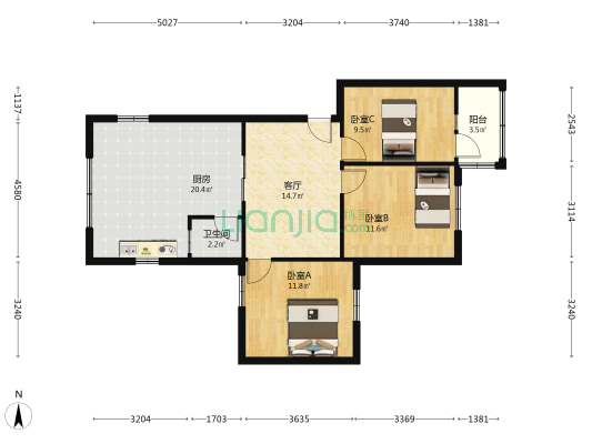 北站街 3室1厅1卫 69平方
