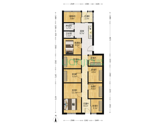通江街（大菜市商圈） 8室0厅2卫 93平方