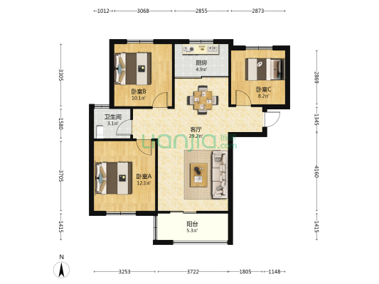望湖佳苑 3室1厅1卫 100平方