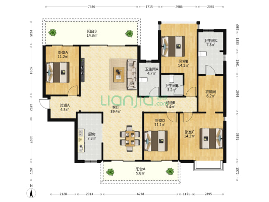 柳园路一号 4室1厅3卫 168平方