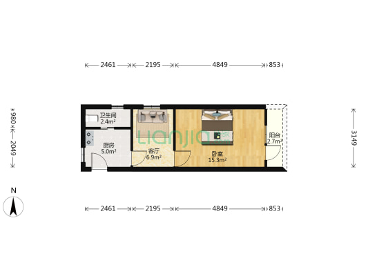 幸福路5号 1室1厅1卫 41平方