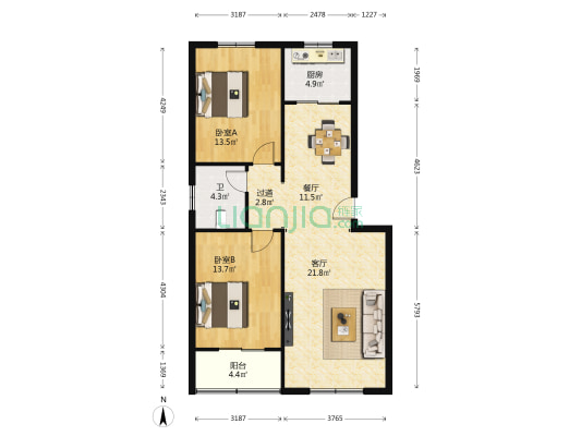 瑞兴小区 2室2厅1卫 96平方