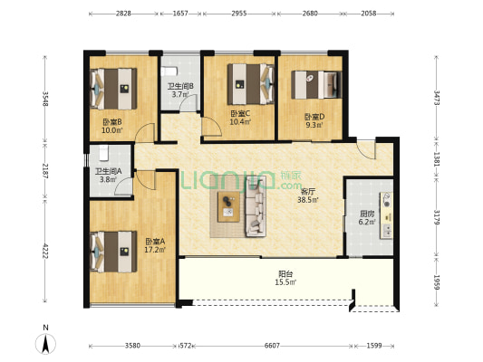 新希望锦官府 4室1厅2卫 137平方