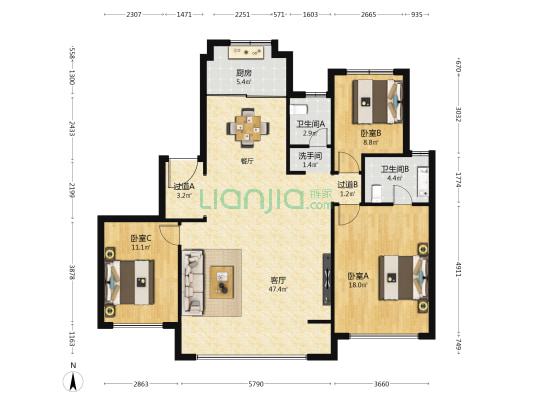 中南君启一期 3室1厅3卫 143平方