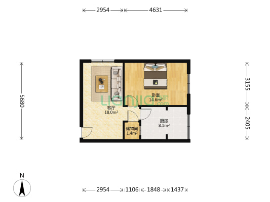 公交点式楼宿舍 1室1厅0卫 53平方