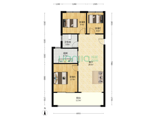 太原碧桂园凤凰城 3室1厅1卫 112平方