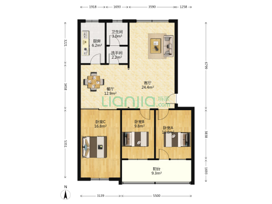 交通局宿舍 3室2厅2卫 110平方