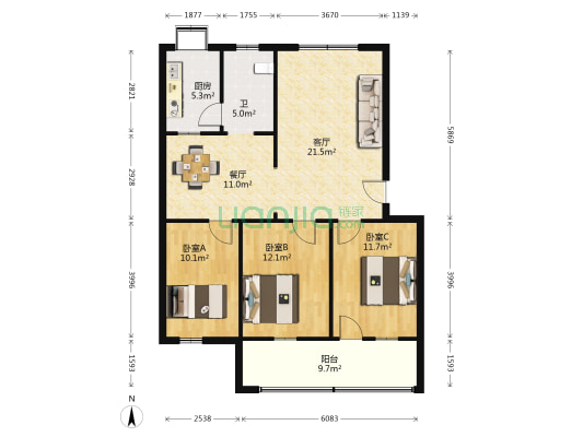 七中教师村 3室2厅1卫 98平方