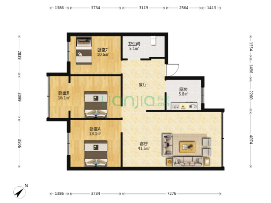 桃园路49号 3室1厅1卫 107平方