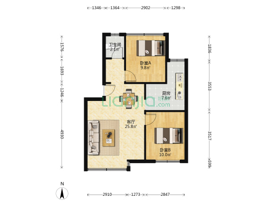 龙箐花园小区 2室1厅1卫 70平方