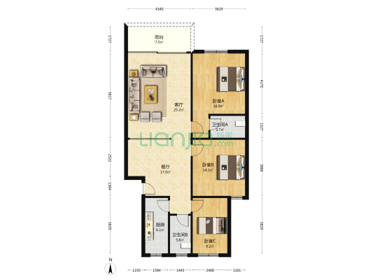 鸿福花园(花都) 3室2厅2卫 119平方