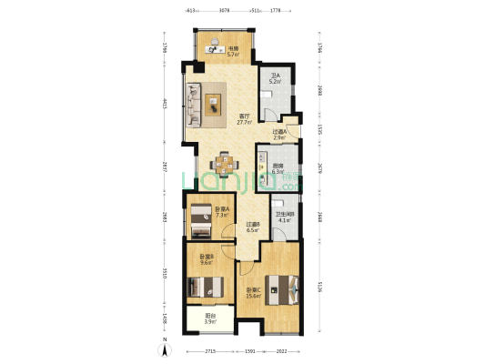 万科•朗拾 4室1厅2卫 118平方