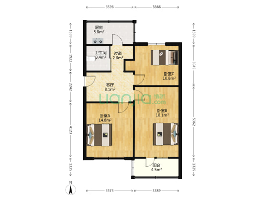 药检所宿舍 3室1厅1卫 75平方