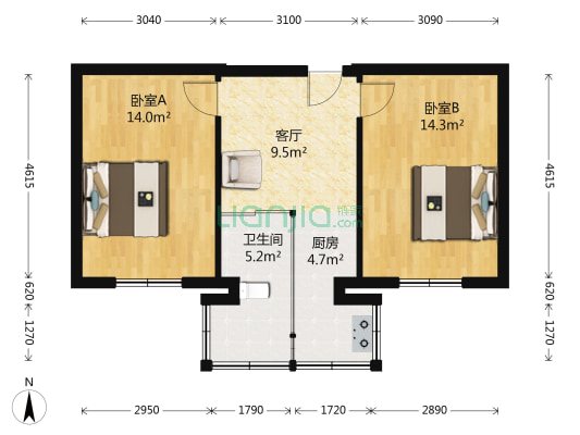 一汽31街区 2室1厅1卫 57平方
