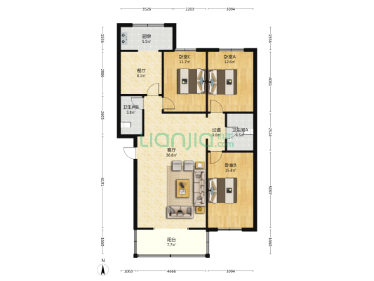 糖酒公司商住楼 3室2厅2卫 135平方