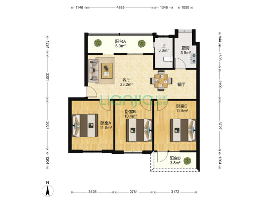 柳沙大厦 3室1厅1卫 90平方