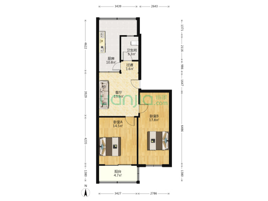 嵩山路11号院 2室1厅1卫 83平方