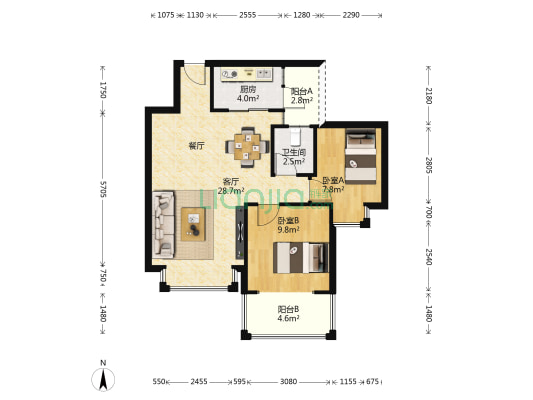宝地康泰 2室1厅1卫 76平方