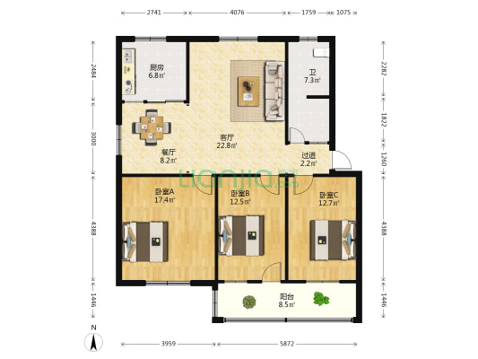 许昌市体育运动学校家属院 3室2厅1卫 116平方