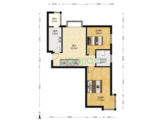 东和家园 2室1厅1卫 79平方