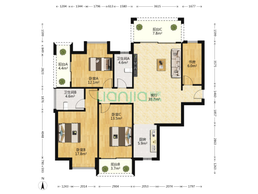 碧水天和B区 4室1厅2卫 134平方