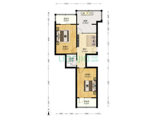 劳动技校家属院 2室1厅1卫 67平方