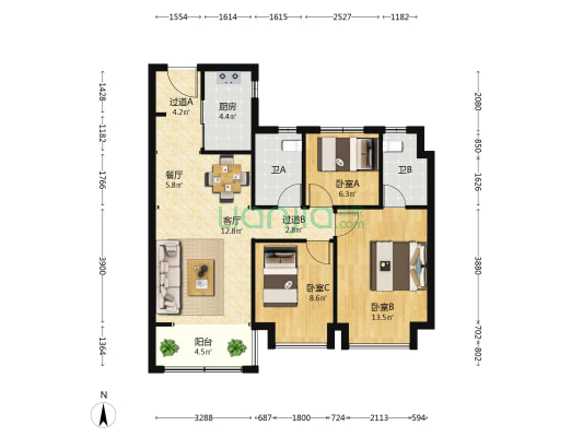 大华锦绣麓城 3室2厅2卫 97平方