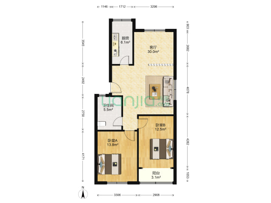 世纪花苑北区 2室1厅1卫 88平方
