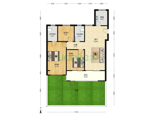 恒达·尚书府 3室1厅2卫 113平方