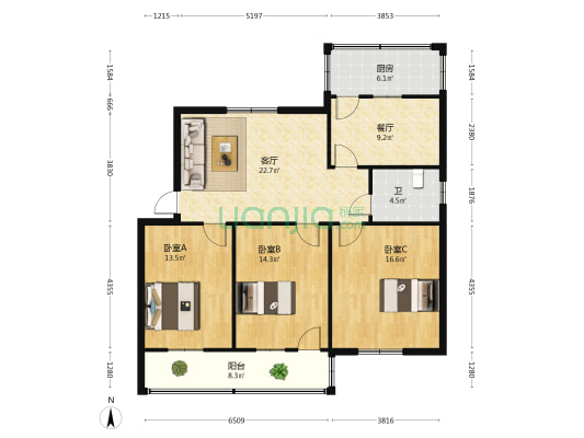体育馆家属院 3室2厅1卫 106平方