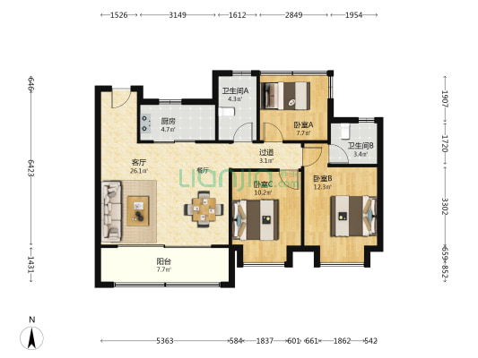 云起星辰 3室1厅2卫 106平方