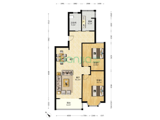 德华苑 2室1厅1卫 114平方