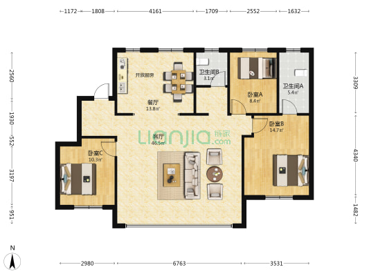 泽信江山府 3室2厅2卫 126平方