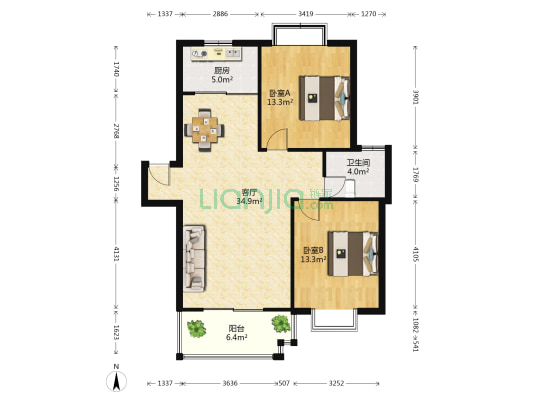 左岸花园 2室1厅1卫 90平方