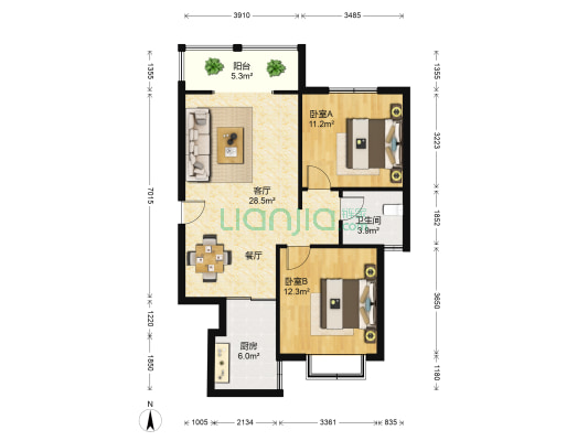 金陵广场 2室1厅1卫 94平方