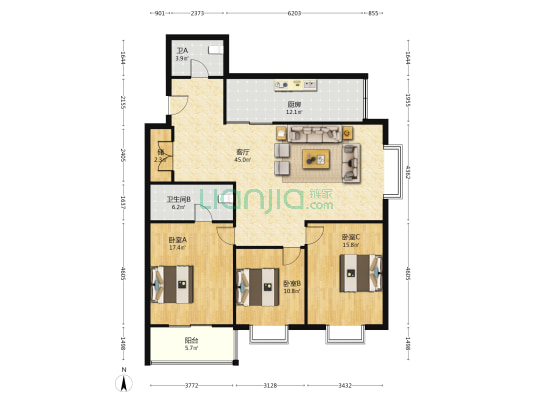时代晶座 3室1厅2卫 160平方