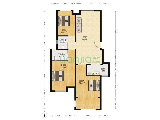 海悦城 3室1厅2卫 127平方