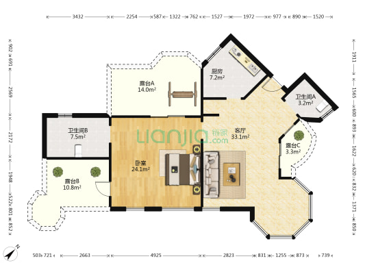 保利国际高尔夫花园法兰西小镇 1室1厅2卫 93平方